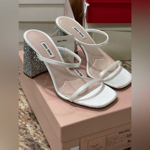 Miu Miu Shoes - Miu Miu Calzature Donna White with Silver Sparkes. 3 inch Heels.
